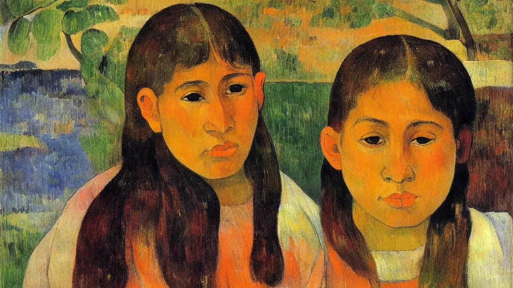 Prompt: A decent young girl portrait by Paul Gauguin.