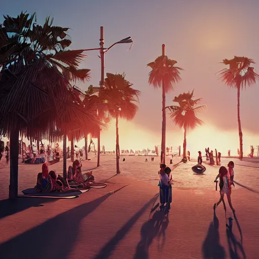 Image similar to 8 0's style art of santa monica beach, intricate artwork by tooth wu and wlop and beeple. octane render, trending on artstation, greg rutkowski very coherent symmetrical artwork. cinematic, hyper realism, high detail, octane render