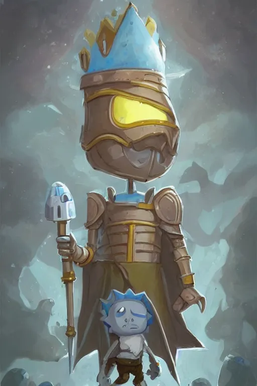 Image similar to cute little anthropomorphic Rick & Morty knight wearing a cape and a crown, tiny, small, miniature rabbit, short, pale blue armor, cute and adorable, pretty, beautiful, DnD character art portrait, matte fantasy painting, DeviantArt Artstation, by Jason Felix by Steve Argyle by Tyler Jacobson by Peter Mohrbacher, cinematic lighting