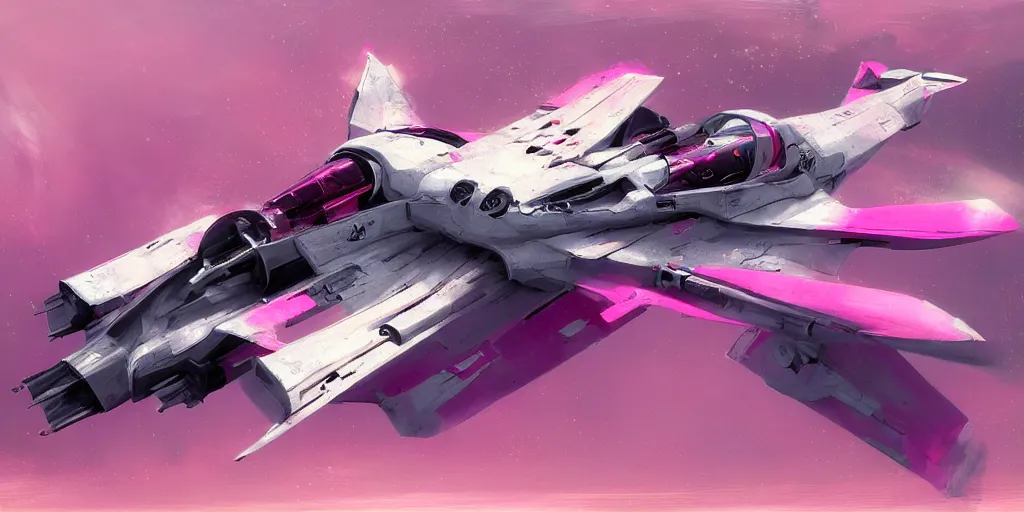 Image similar to pink and white starfighter racer by craig mullins and marbacher