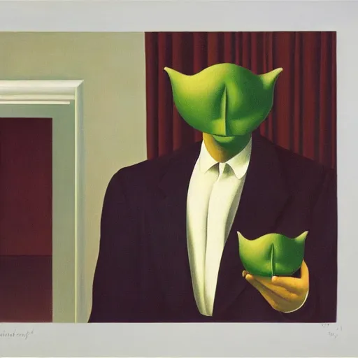 Image similar to devil in disguise, oil painting by rene magritte and edward hopper