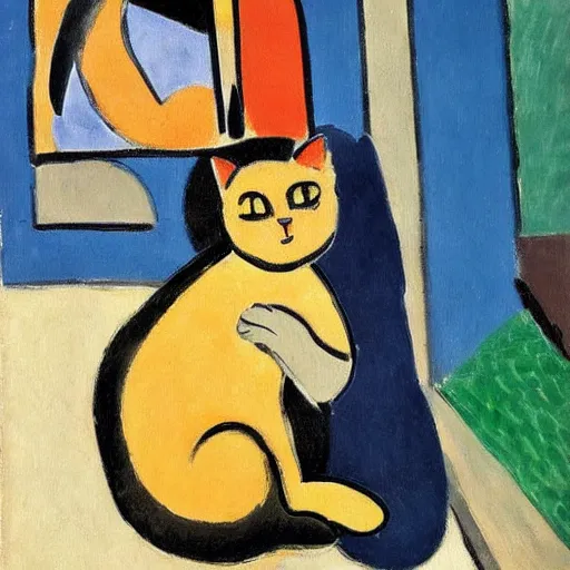 Image similar to An oil painting of a cat spitting on a man, colorful, by Henri Matisse