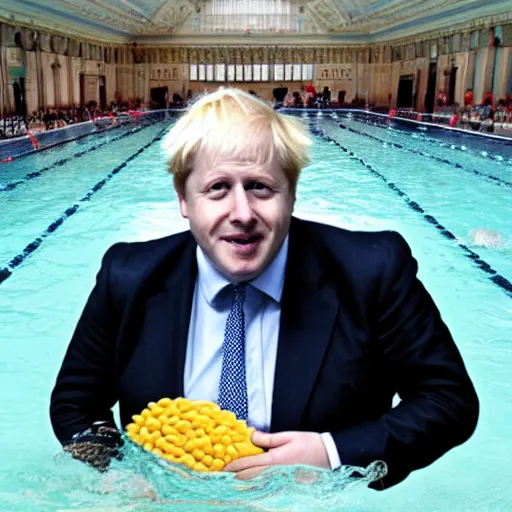 Prompt: boris johnson swimming in beans