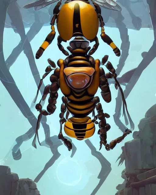 Image similar to a humanoid bee standing in his home in front of the door behance hd artstation by jesper ejsing, by rhads, makoto shinkai and lois van baarle, ilya kuvshinov, ossdraws, that looks like it is from borderlands and by feng zhu and loish and laurie greasley, victo ngai, andreas rocha