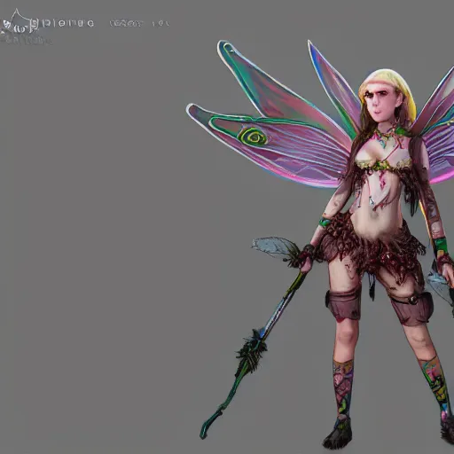 Image similar to wide shot of Grimes as a highly detailed fairy wargame character, trending on artstation, concept matte