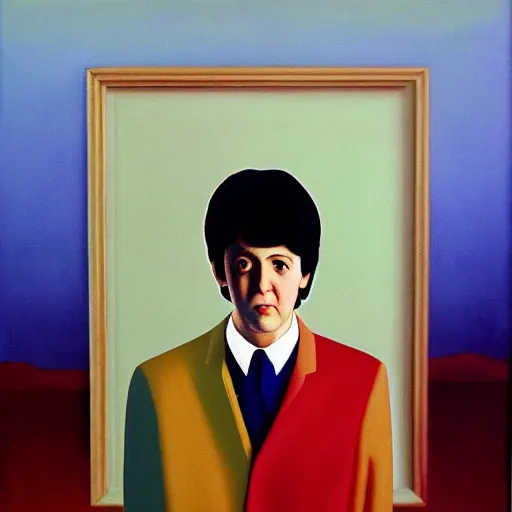 Image similar to painting of a young paul mccartney by rene magritte, hd, 4 k, detailed, award winning