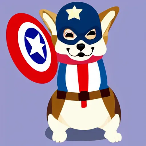 Prompt: overweight corgi dressed as captain america, vector art