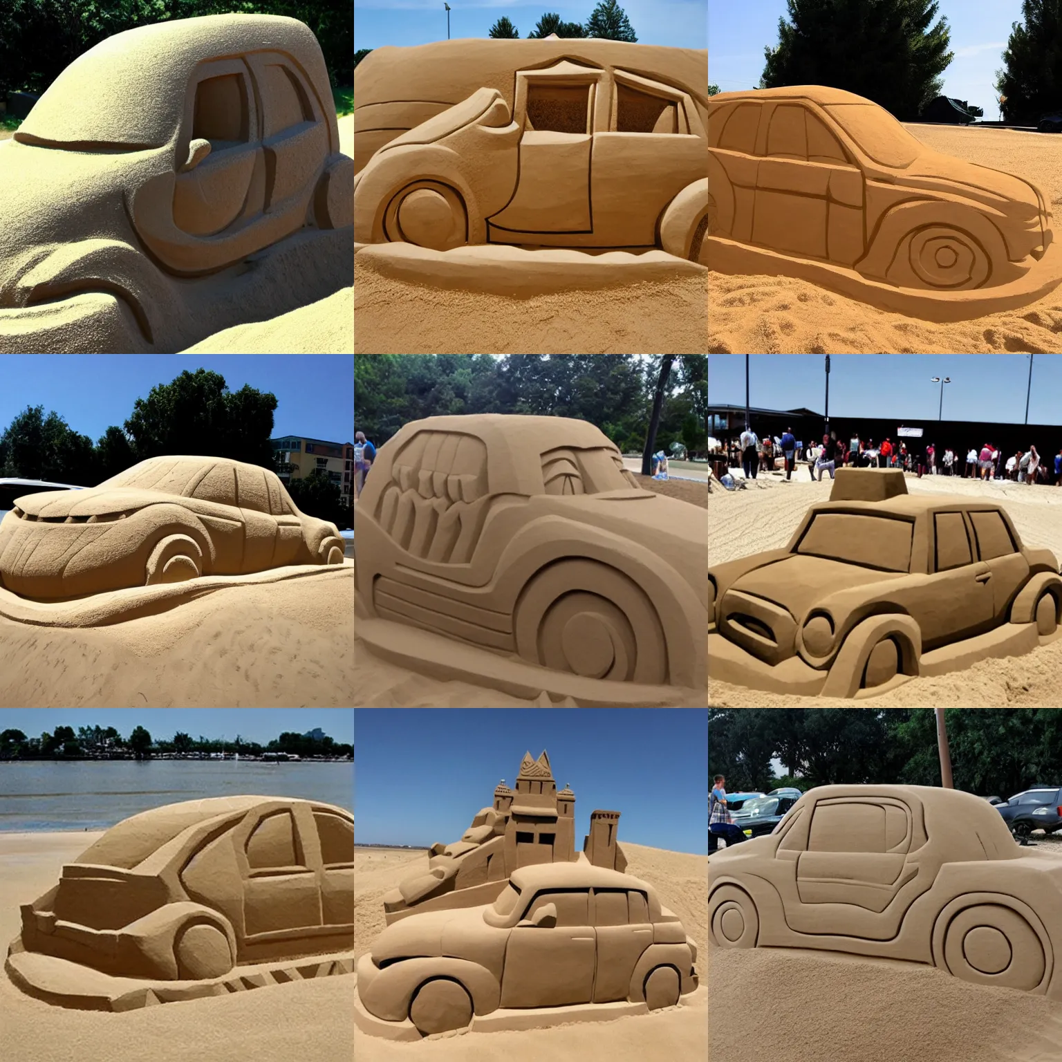 Prompt: sedan sand sculpture