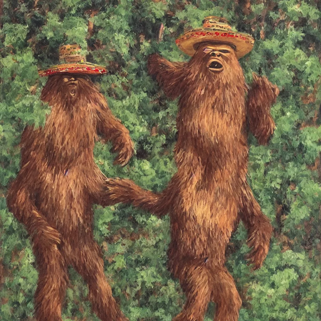 Image similar to bigfoot in a sombrero dancing