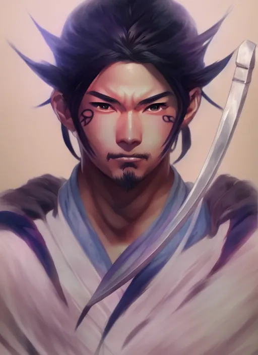 Image similar to Anime portrait samurai water swordman, , digital painting, concept art, d&d, art by ufotable and Artgerm and Greg Rutkowski and Alphonse Mucha