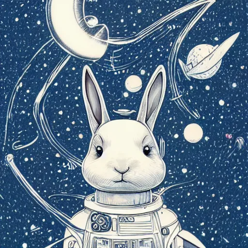 Image similar to A lost sci-fi rabbit, space rabbit, interstellar black hole, by James Jean And WLOPPRO