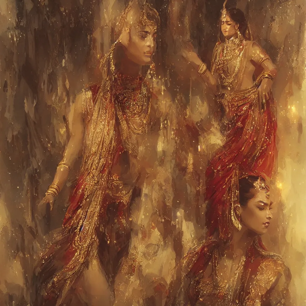 Image similar to an art of an elegant hindu princess, extremely detailed art by greg rutkowski