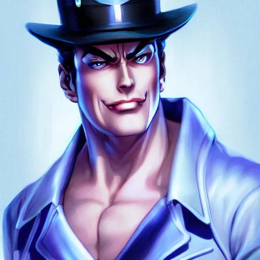 Image similar to Jotaro Kujo by Artgerm, matte art, dramatic lighting