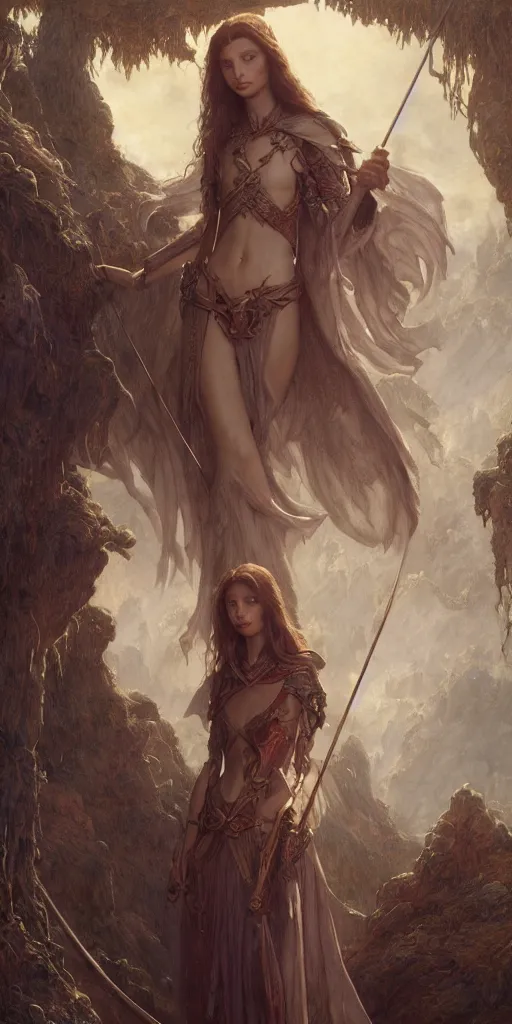 Image similar to angela sarafyan, beautiful fantasy maiden, dungeons and dragons, masterpiece by edgar maxence and ross tran and michael whelan, gustav dore, 8 k, octane render