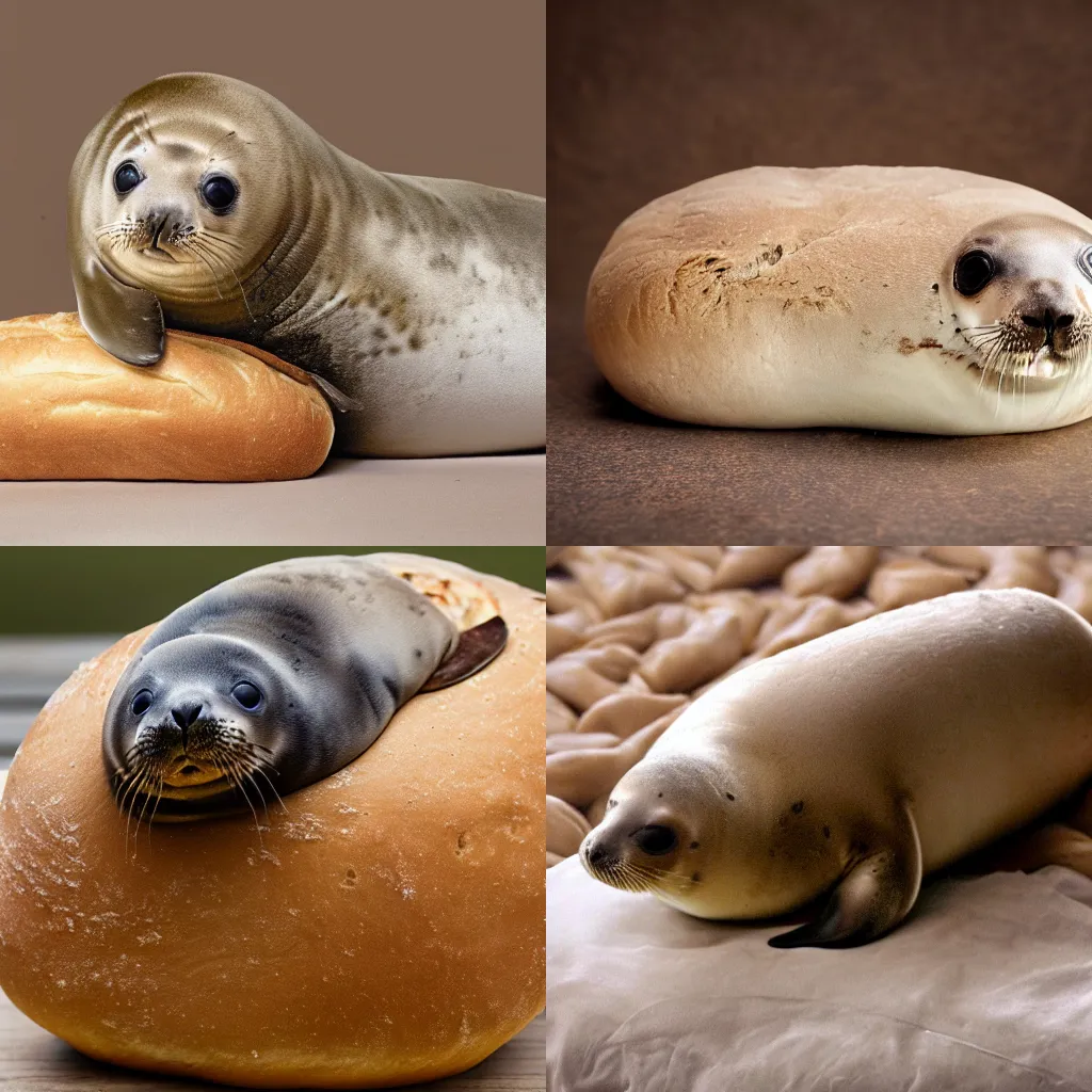 Prompt: baby seal disguised as a loaf of bread in 12k resolution
