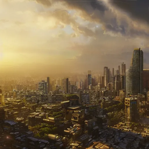 Prompt: A beautiful hyper-realistic detailed matte painting of city of Nairobi, dramatic lighting, dynamic lighting, cinematic lighting, lit by morning light, by Raphael Lacoste and John Howe and Andreas Rocha, unreal engine, featured on artstation, ultrawide angle, f8, polarizer filter