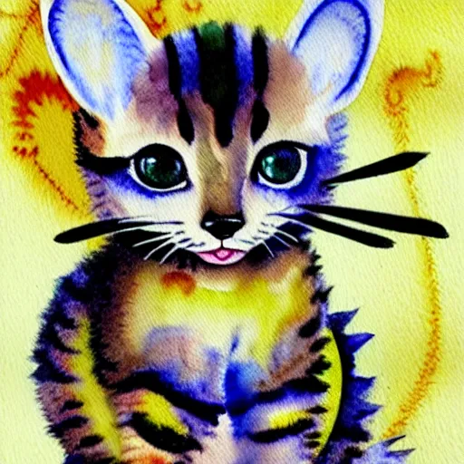 Prompt: watercolour painting kitten bee hybrid, horror movie