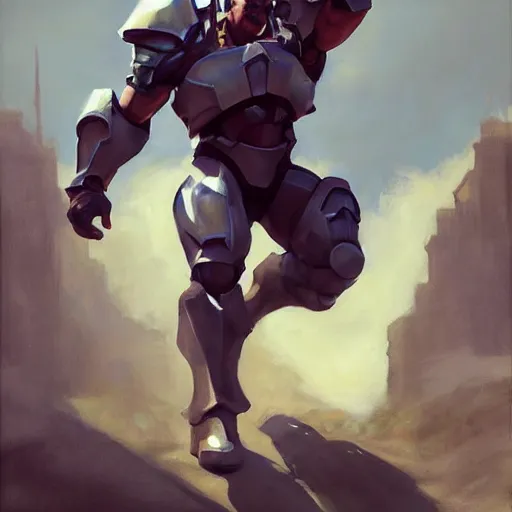 Image similar to greg manchess portrait painting of fully armored and armed the foundation aka dwayne the rock as overwatch character, medium shot, asymmetrical, profile picture, organic painting, sunny day, matte painting, bold shapes, hard edges, street art, trending on artstation, by huang guangjian, gil elvgren, ruan jia, greg rutkowski, gaston bussiere