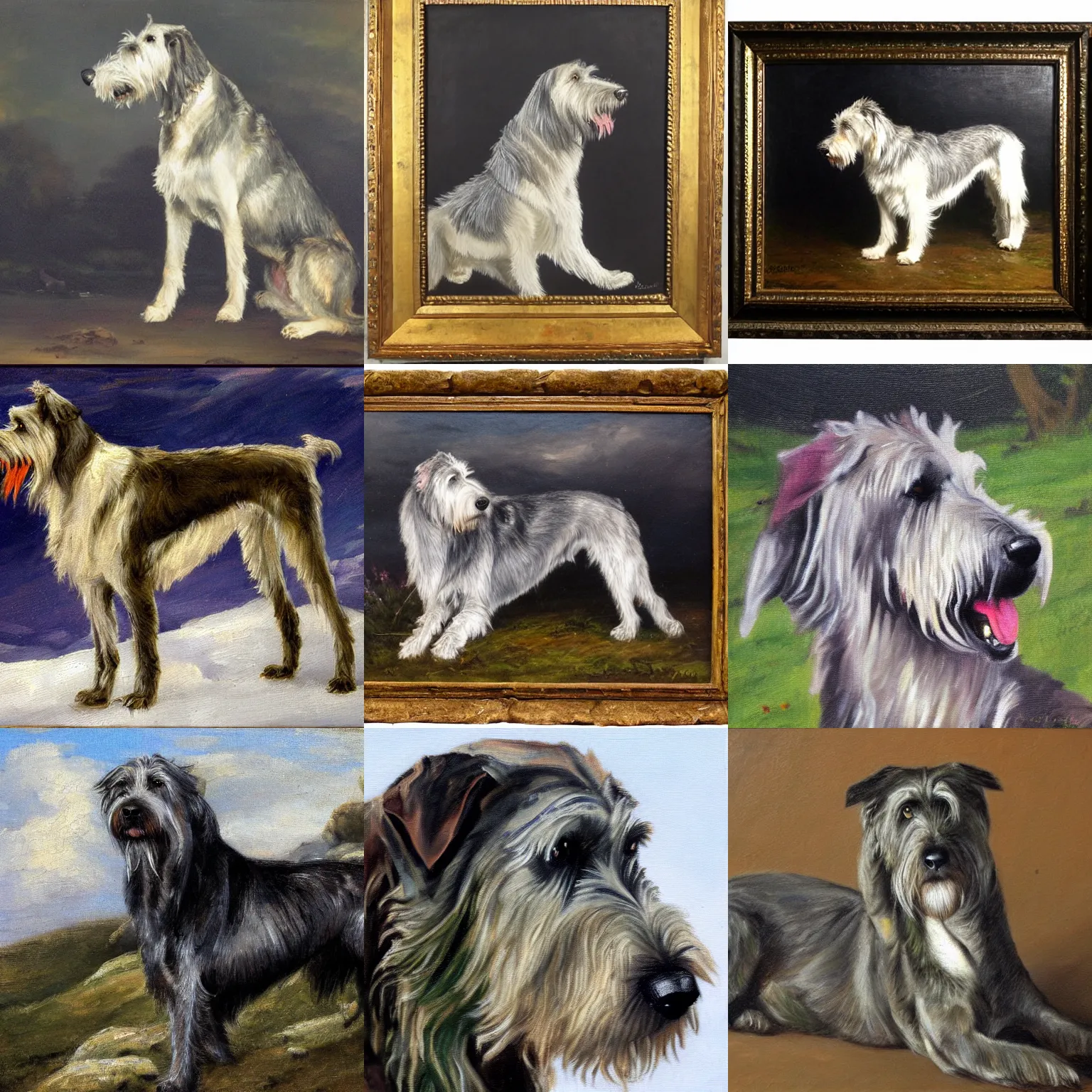Prompt: irish wolfhound, oil painting, in the style of the monarch of the glen by sir edwin landseer