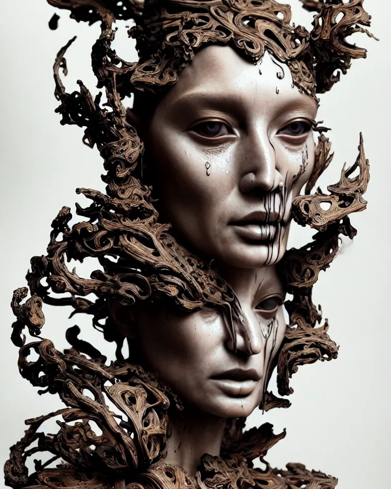 Prompt: sculpture made of smoke and wood, portrait, female, future, shaman, harper's bazaar, vogue, magazine, insanely detailed and intricate, concept art, close up, wet, ornate, luxury, elite, elegant, trending on artstation, by ruan jia, by kenneth willardt, by ross tran, by wlop, by andrei riabovitchev