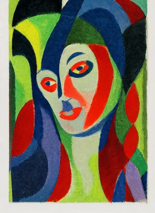 Prompt: an extreme close - up abstract portrait of a lady enshrouded in an impressionist representation of mother nature and the meaning of life by sonia delaunay and igor scherbakov, abstract colorful lake garden at night, thick visible brush strokes, figure painting by anthony cudahy and rae klein, vintage postcard illustration, minimalist cover art by mitchell hooks
