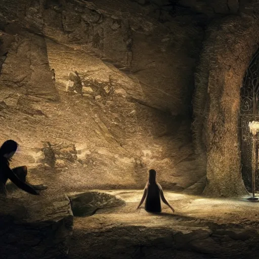 Image similar to beautiful concept art for a music video for the song the woman and the stone by andreas vollenweider, photorealistic and intricate, 8 k hdr, cinematic lighting