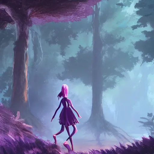 Image similar to concept art painting of an anthropomorphic purple humanoid bipedal dragon, in the deep forest, realistic, detailed, cel shaded, in the style of makoto shinkai and greg rutkowski and james gurney