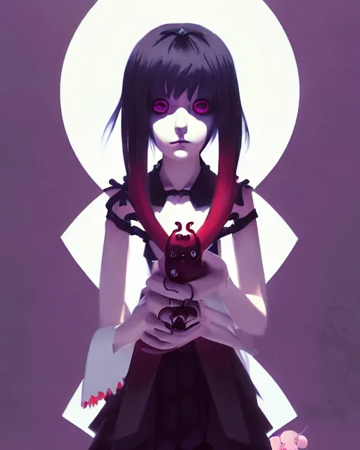 Image similar to portrait of cute goth girl, anime key visual, by peter mohrbacher and ilya kuvshinov and wlop and makoto shinkai and studio ghibli