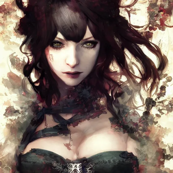 Image similar to christina hendricks!!! goth, tankoban, 4 k, tone mapping, akihiko yoshida, james jean andrei riabovitchev marc simonetti, yoshitaka amano, long hair, curly, h. hydrochaeri