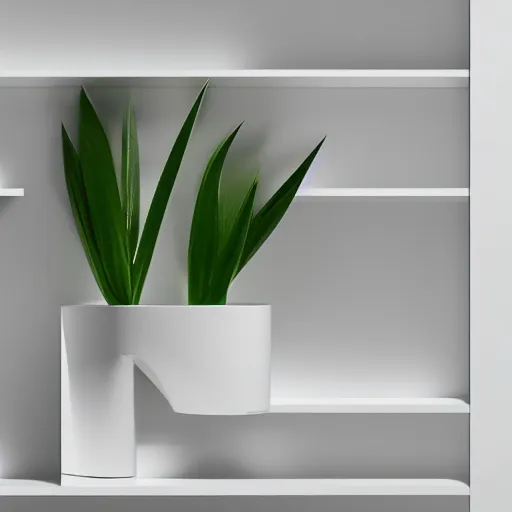 Image similar to white zen clean modern minimalist bookshelf with cute plants by peter tarka in an ivory room well contoured smooth fair walls, up close shot, sharp focus, zen, clean, modern minimalist, zaha hadid octane highly render, 4 k, ultra hd,