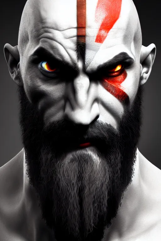 Image similar to ultra detailed facial portrait of kratos, extremely detailed digital painting, in the style of fenghua zhong and ruan jia and jeremy lipking and peter mohrbacher, mystical colors, rim light, beautiful lighting, 8 k, stunning scene, raytracing, octane, trending on artstation