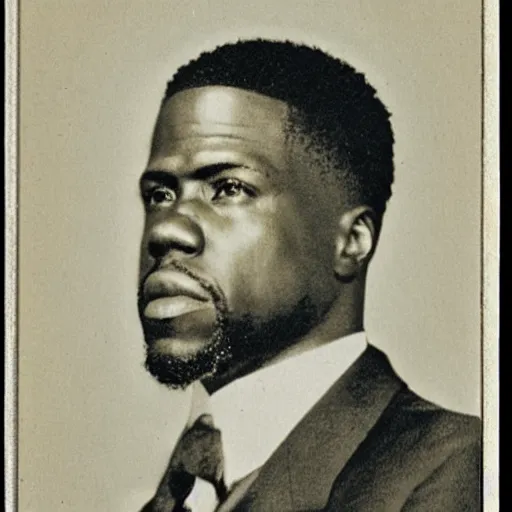 Prompt: photograph of kevin hart, male, 1 9 0 0 s, 1 9 1 0 s, grainy, slightly blurry, faded, realistic face