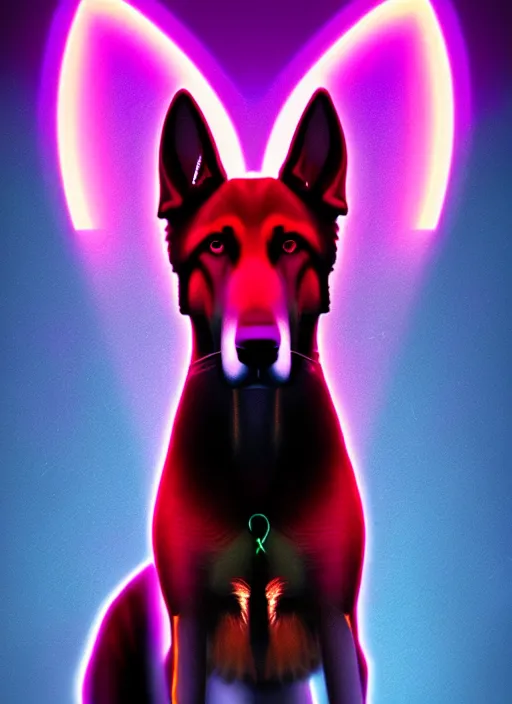 Prompt: symmetry!! product render poster vivid colors divine proportion german shepard hound floppy ears, scifi, glowing fog intricate, elegant, highly detailed, digital painting, artstation, concept art, smooth, sharp focus, illustration