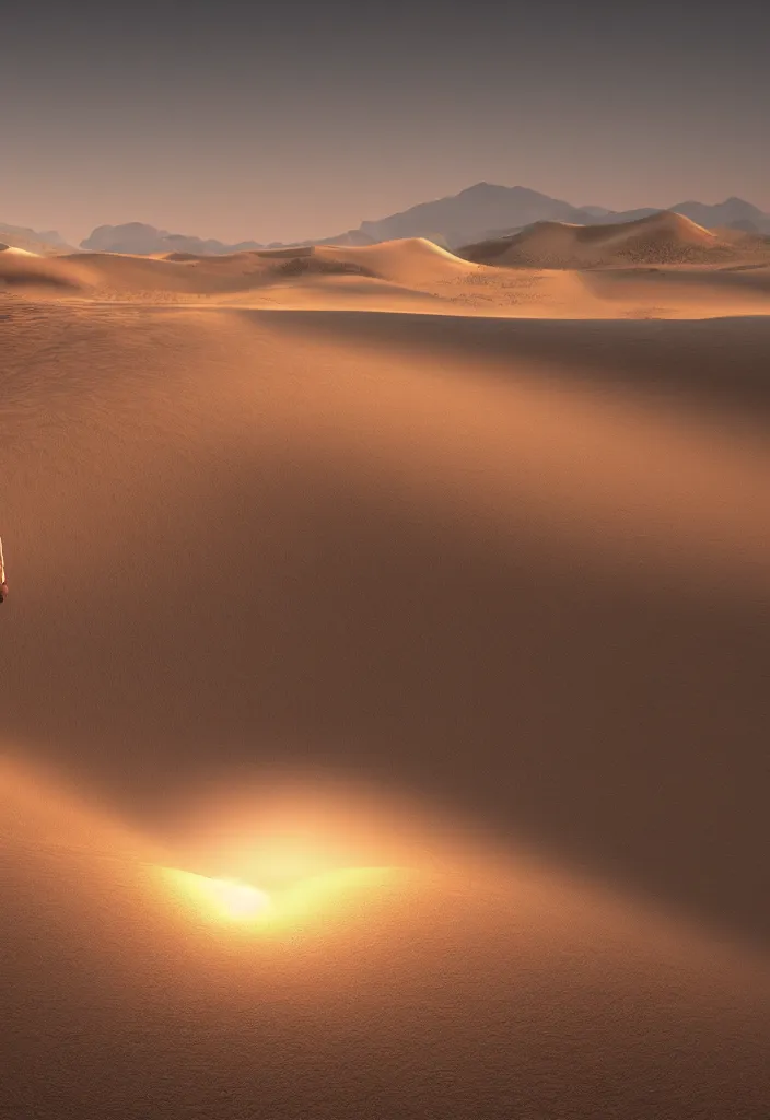 Image similar to realistic photo of a person burning on the balcony, desert dunes in the background, big sun in the sky, realistic, soft natural volumetric lighting, beautifully detailed 4 k octane render, 4 k post processing 8 k