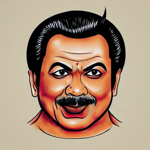 Image similar to mahinda rajapaksa as the devil, hand drawn style