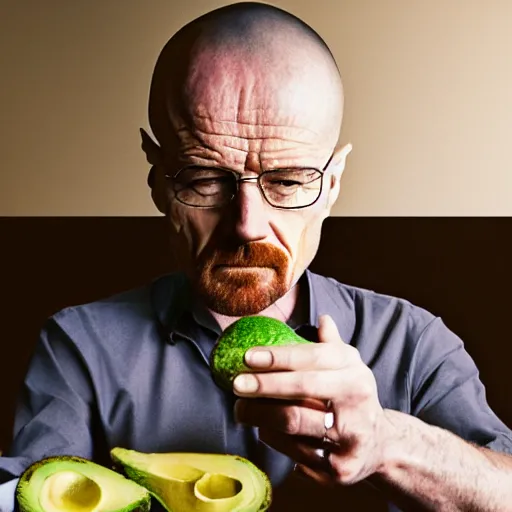 Image similar to walter white eating avocado roll, photography,