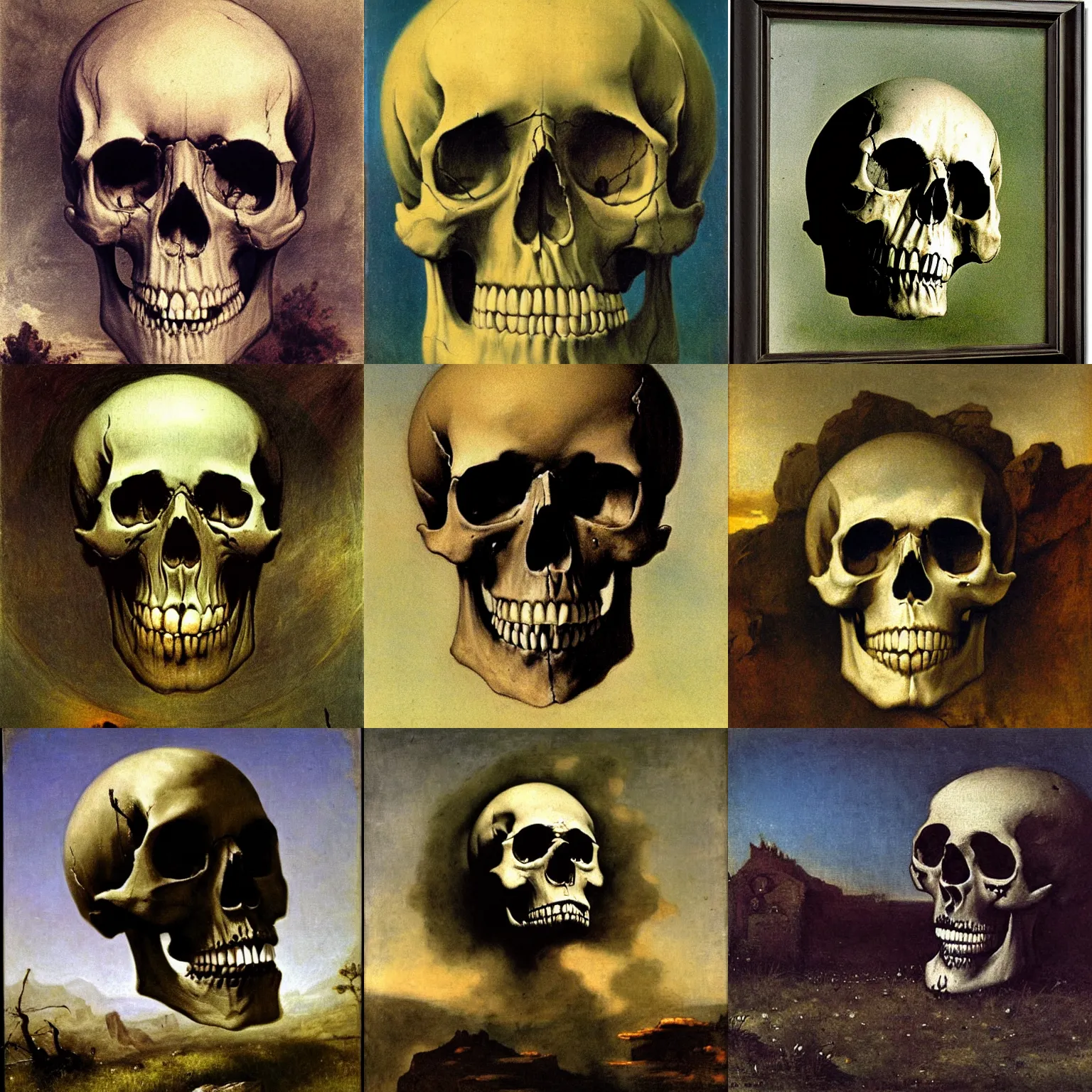 Prompt: skull of a titan by arnold bocklin