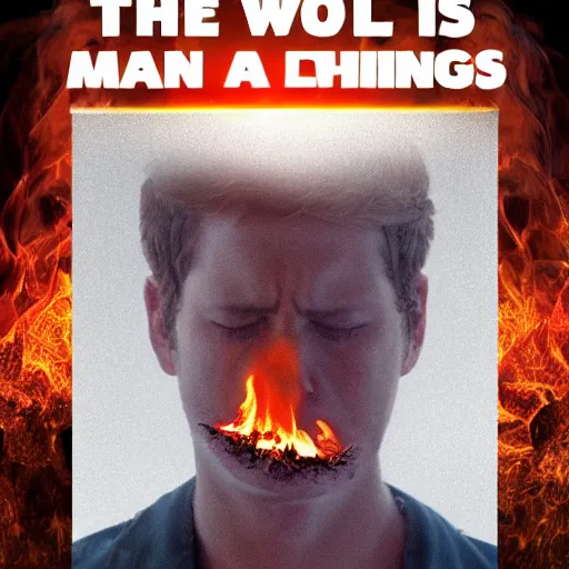 Prompt: the world is burning and just a man was alive crying in the middle hd detailled
