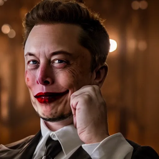 Prompt: stunning awe inspiring elon musk as the joker movie still 8 k hdr atmospheric lighting