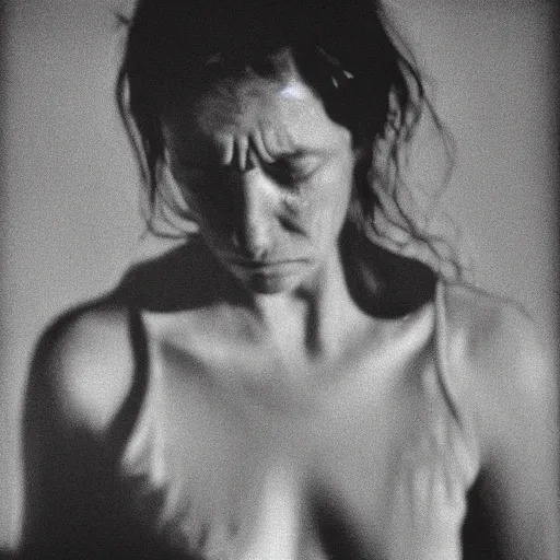 Prompt: crying woman lost, a photo by John E. Berninger, ultrafine detail, chiaroscuro, private press, associated press photo, angelic photograph, masterpiece