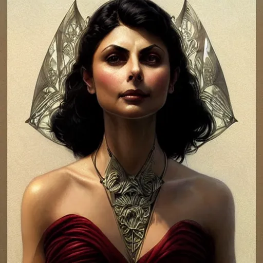 Prompt: Morena Baccarin, D&D, fantasy, intricate, elegant, highly detailed, digital painting, artstation, concept art, matte, sharp focus, illustration, art by Artgerm and Greg Rutkowski and Alphonse Mucha