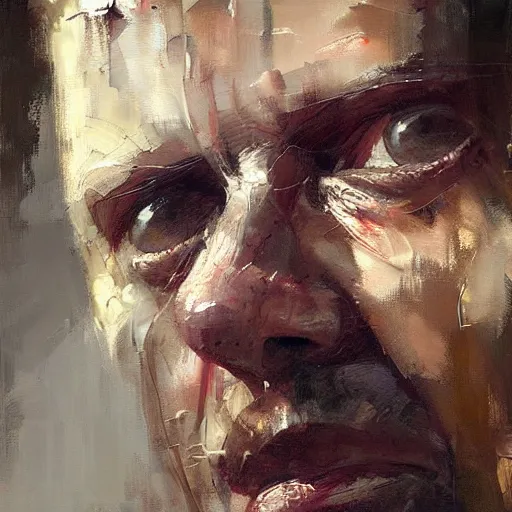 Image similar to face protrait of doctor house,, jeremy mann painting