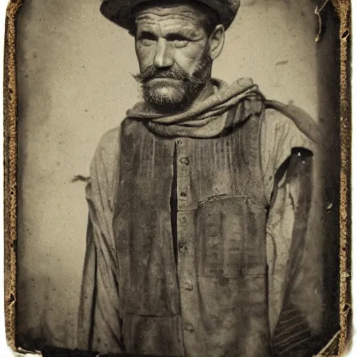 Image similar to Rustic farmer, Italian farmer, medieval farmer, tintype photograph, 1200 AD, medieval photograph