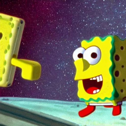 Prompt: ''a film still of spongebob in 2001: a space odyssey(1969)''