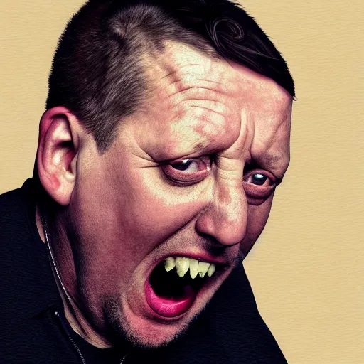 Image similar to photo portrait of shaun ryder screaming and staring into the horizon, realistic, hyperrealistic, 8 k resolution, hd quality, very detailed, highly detailed, intricate details, real life, real world, trending on artstation, digital art, really realistic, very realistic, headshot, head in frame, photograph, portrait, head in frame