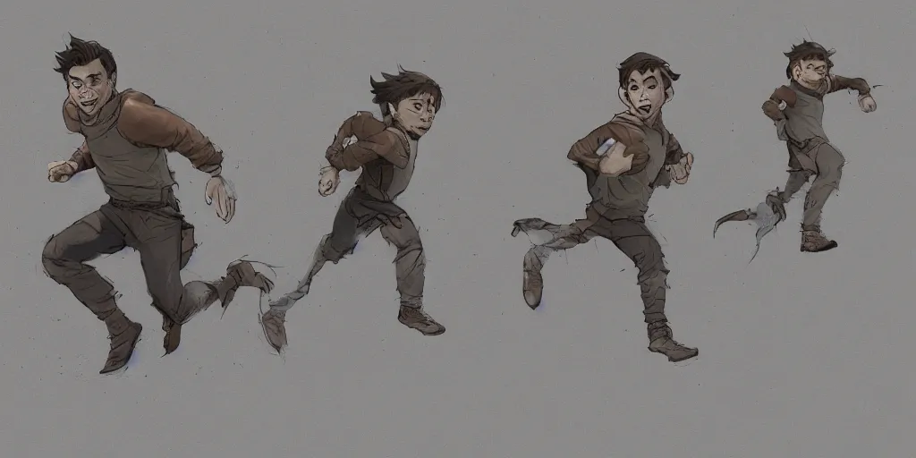 Image similar to cartoonish little leonardo di caprio running, character sheet, fine details, concept design, contrast, kim jung gi, greg rutkowski, trending on artstation, 8 k, full body, turnaround, front view, back view, ultra wide angle