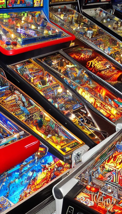 Prompt: city of pinball machines