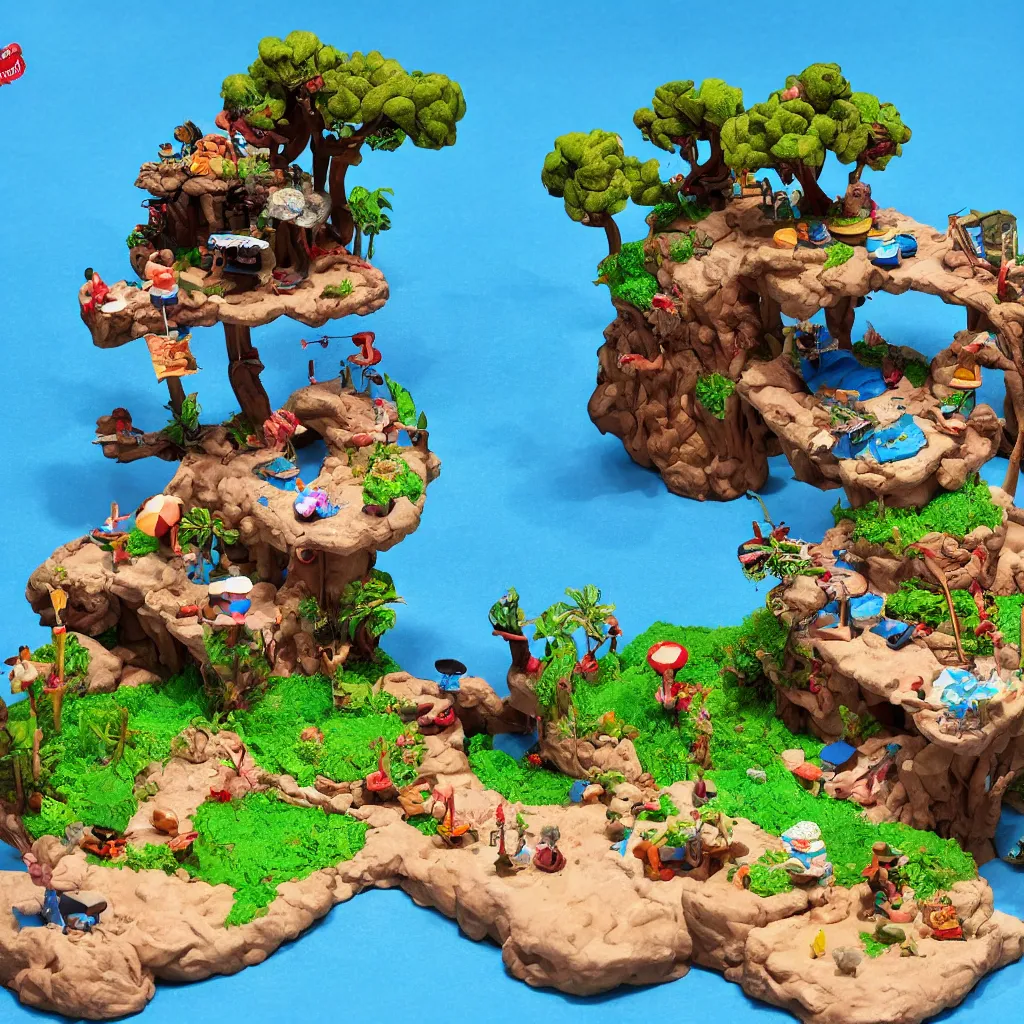 Prompt: claymation island resort, long shot