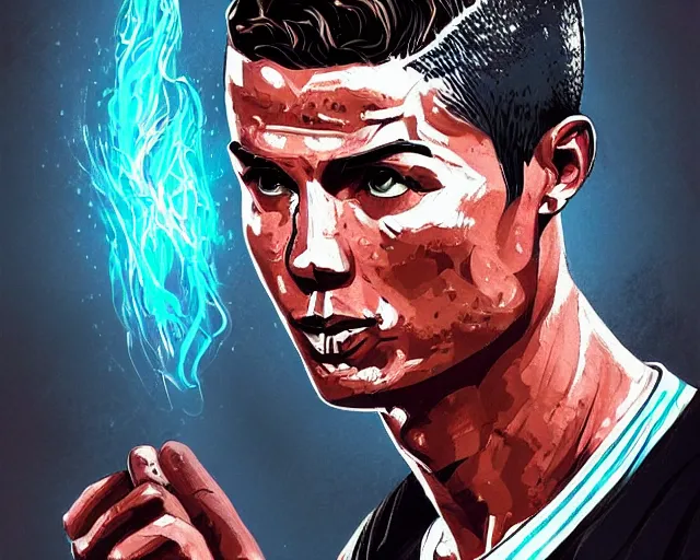 Image similar to cristiano ronaldo as a strong magician, fantasy art, in the style of Frank Neidhardt, illustration, epic, fantasy, intricate, elgant, amazing detail, digital painting, artstation, concept art, smooth, sharp focus