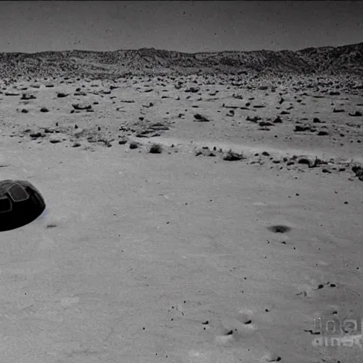 Prompt: alien bodies laying on the desert ground. a crashed ufo on the desert ground. 1940s photograph.